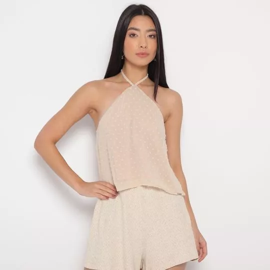 Blusa Frente Única Texturizada- Bege Claro- Lança Perfume