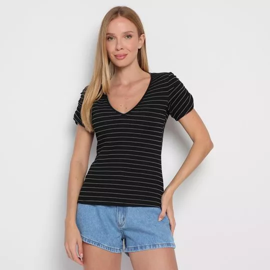 Blusa Listrada- Preta & Branca- Lança Perfume