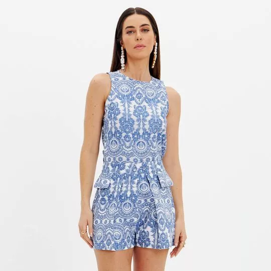 Short Em Jacquard- Azul & Branco