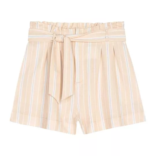 Short Listrado Com Pregas- Bege & Branco- Lez A Lez