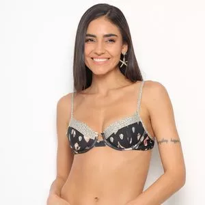 Top Com Aro Conchas<BR>- Preto & Bege