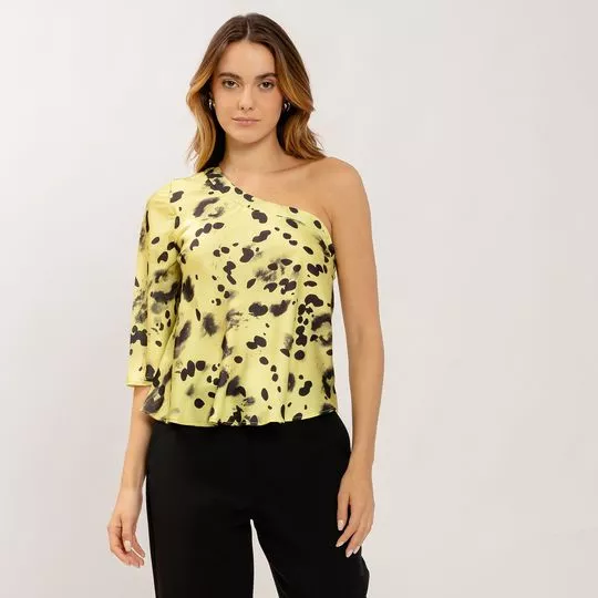 Blusa Ombro Único- Amarelo Claro & Preta
