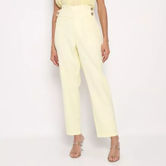 Calça Reta Lisa- Amarelo Claro- Morena Rosa