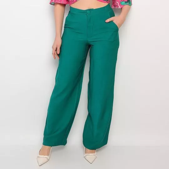 Calça Wide Leg Com Bolsos- Verde Água- Morena Rosa