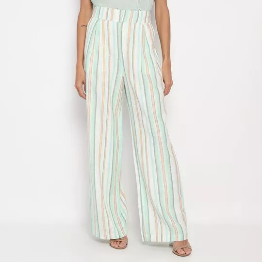 Calça Wide Leg Em Linho- Branca & Verde Água- Morena Rosa