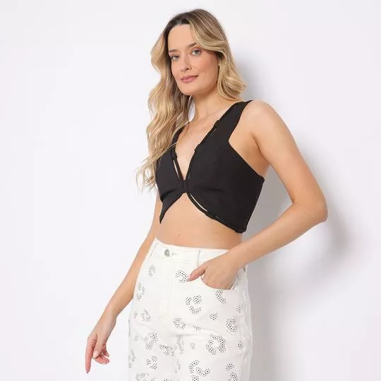 Cropped Com Zíper- Preto- Zinco