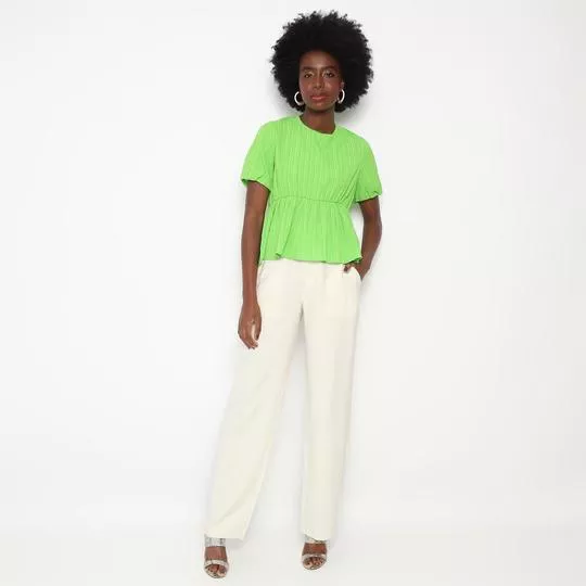 Calça Reta Com Bolsos- Bege Claro- Maria Valentina