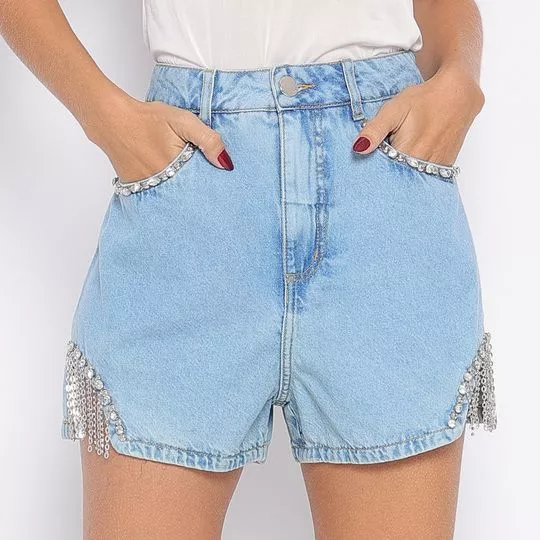 Short Jeans Com Pedrarias- Azul Claro- Zinco