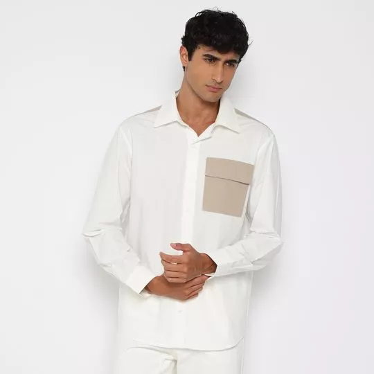 Camisa Com Recortes- Bege Claro & Branca- Iódice Men