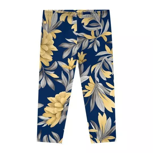 Legging Floral- Azul Marinho & Amarelo Claro