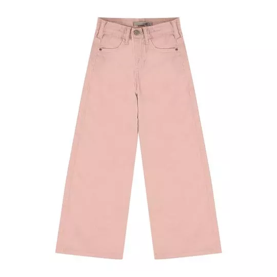 Calça Wide Leg Com Recortes- Rosa Claro
