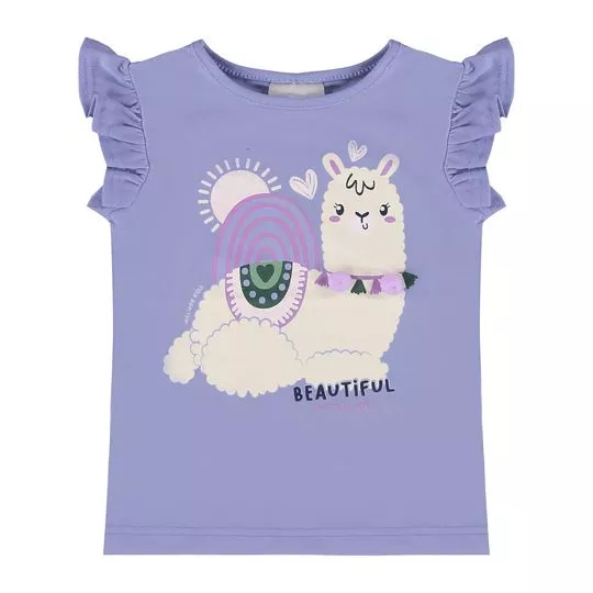 Blusa Lhama Com Pompons- Lilás & Bege Claro