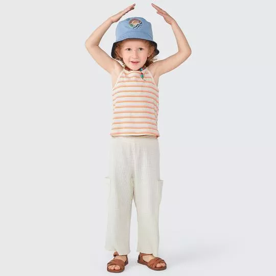 Calça Pantalona Canelada- Off White