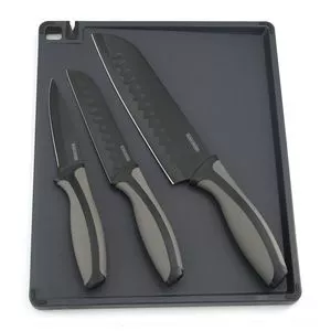Jogo De Facas & Tábua Lancaster<BR>- Inox<BR>- 4Pçs