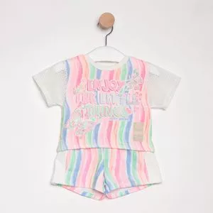 Conjunto De Blusa & Short Abstrato<BR>- Rosa & Branco<BR>- PETIT CHERIE