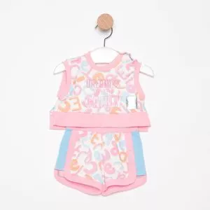Conjunto De Blusa Letras & Short<BR>- Rosa & Off White<BR>- PETIT CHERIE