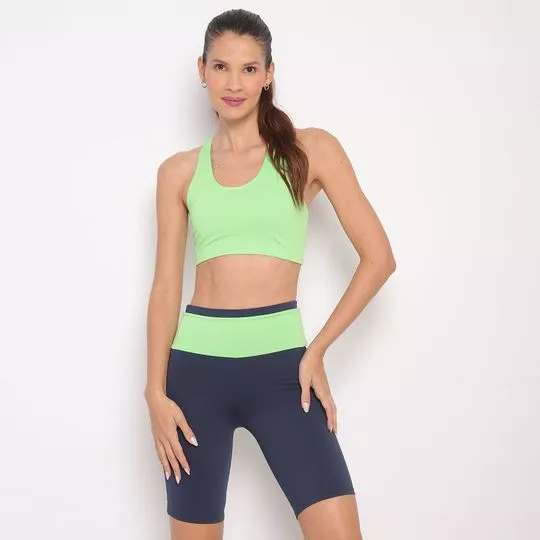 Conjunto De Top & Bermuda Com Recortes- Verde Limão & Azul Marinho- Patra