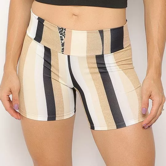 Short Listrado- Bege & Preta- Verbo Fitness