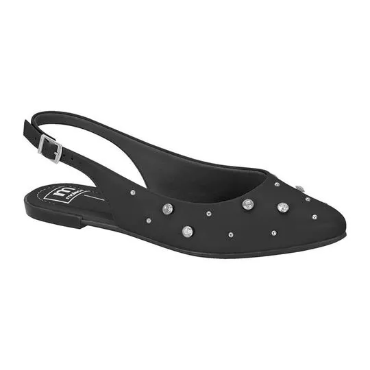 Slingback Com Pedrarias- Preto- Moleca