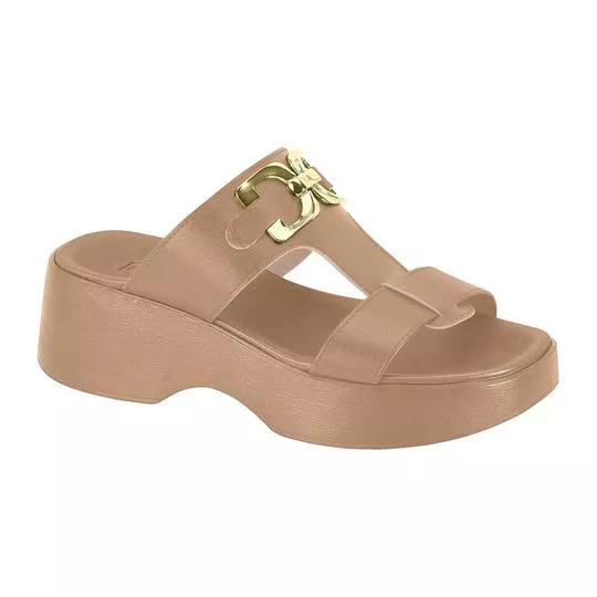 Sandália Com Tiras- Marrom Claro- Salto: 3,43cm- Moleca