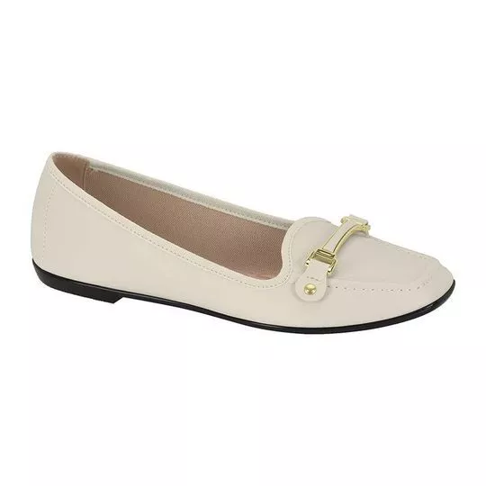 Loafer Com Aviamento- Off White & Dourado- Moleca