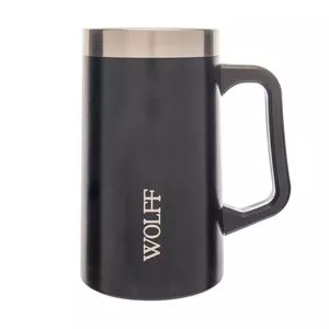 Caneca Térmica Para Cerveja<BR>- Inox & Preta<BR>- 500ml<BR>- Wolff