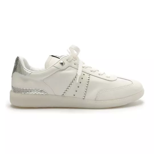 Tênis Em Couro- Branco & Prateado- Arezzo & Co.