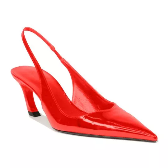 Slingback Em Couro- Vermelho
