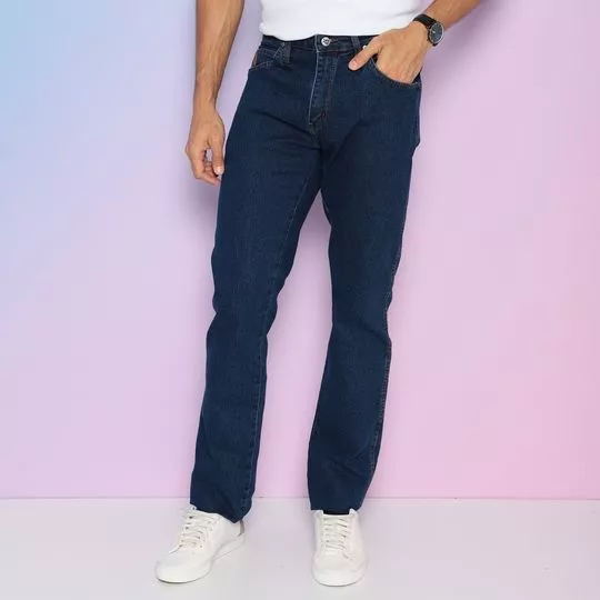 Calça Jeans Slim Fit Com Bolsos- Azul Escuro