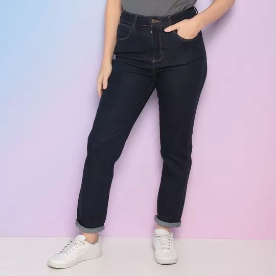Calça Jeans Mom Com Bolsos- Azul Marinho