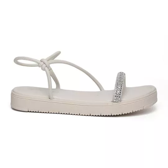 Sandália Rasteira Com Strass- Off White