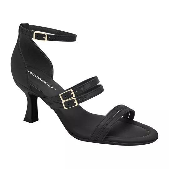 Sandália Com Fivelas- Preta- Salto: 7cm