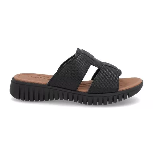 Tamanco Plataforma Em Couro- Preto- Salto: 3,5cm