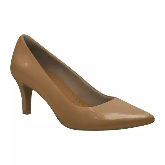 Scarpin Em Couro Envernizado- Bege- Salto: 7cm