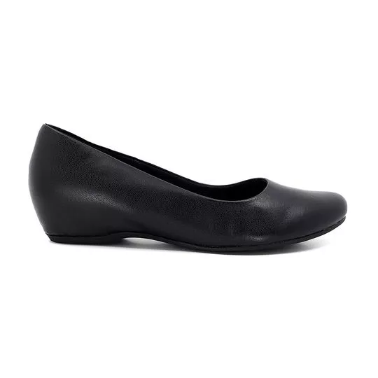 Sapato Em Couro- Preto- Salto: 3cm- Usaflex