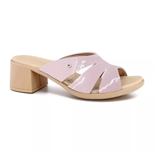 Tamanco Em Couro- Rosa Claro- Salto: 5,5cm