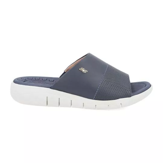 Slide Em Couro- Cinza marinho- Salto: 3,5cm