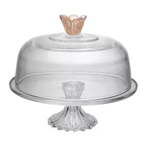 Prato Para Bolo Com Pé Flower<BR>- Incolor<BR>- 29xø30cm<BR>- Wolff