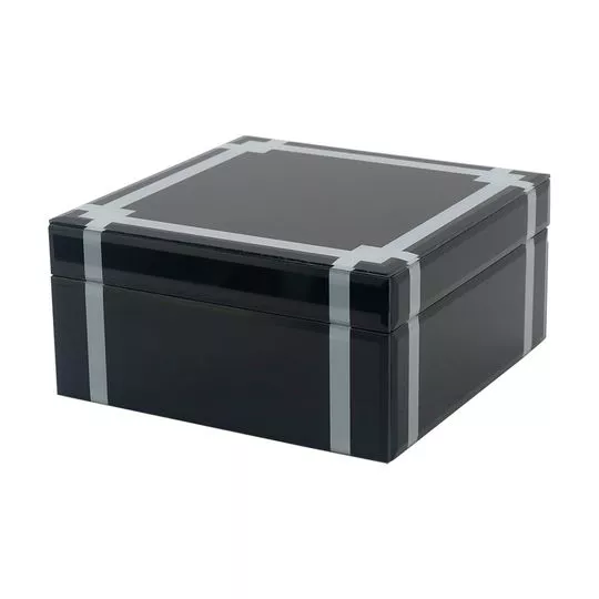 Porta-Jóias Com Tampa- Preto & Branco- 9x18,2x18,2cm- Btc Decor
