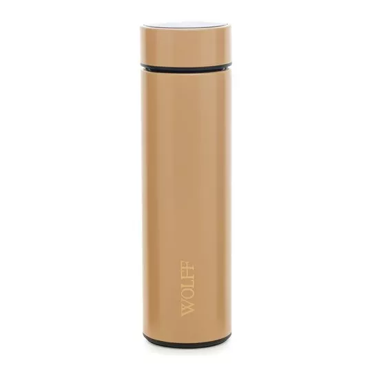 Garrafa Térmica Com Termômetro- Inox & Dourada- 500ml- Wolff