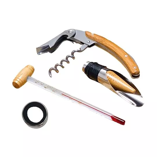 Jogo Para Vinho Com Caixa- Inox & Bege- 4Pçs- Wolff