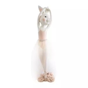 Coelho Decorativo Bailarina<BR>- Branco & Rosa Claro<BR>- 28x8x6cm