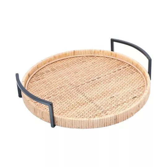 Bandeja Redonda Bali- Bege Claro & Preta- 7,5x⌀37x35cm- Wolff
