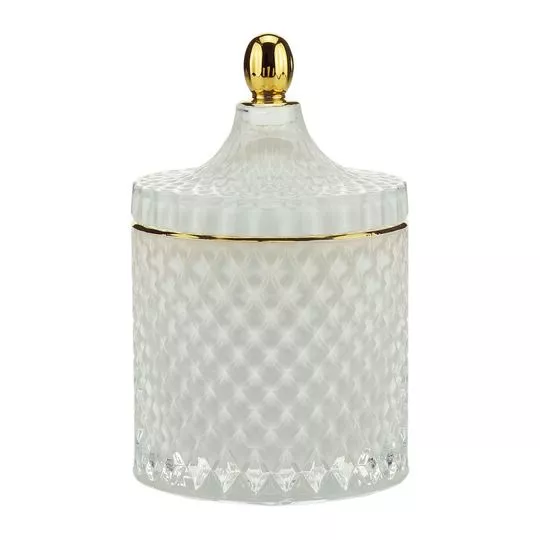 Potiche Decorativo- Branco & Dourado- 17xØ11cm- Wolff