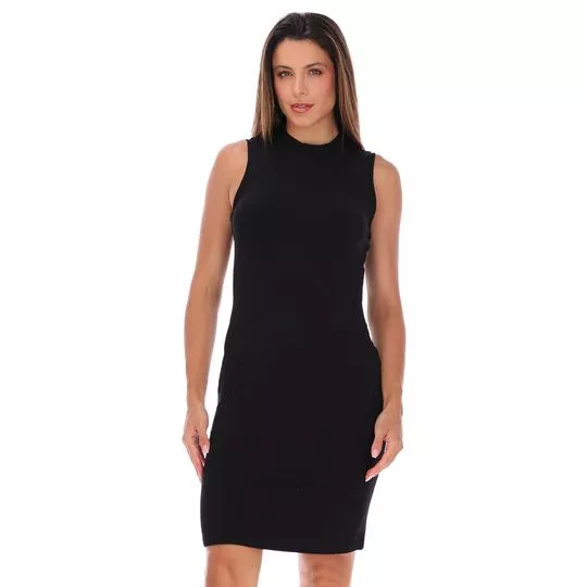 Vestido Curto Canelado- Preto