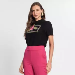 Camiseta Com Bordado<BR>- Preta & Rosa<BR>- Endless