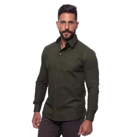 Camisa Slim Fit Lisa- Verde Escuro- Club Polo Collection