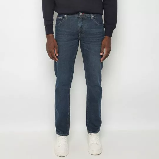 Calça Jeans Reta Estonada- Azul Escuro