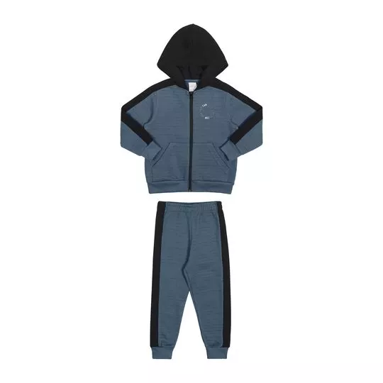 Conjunto De Jaqueta & Calça Jogger Com Recortes- Azul Escuro
