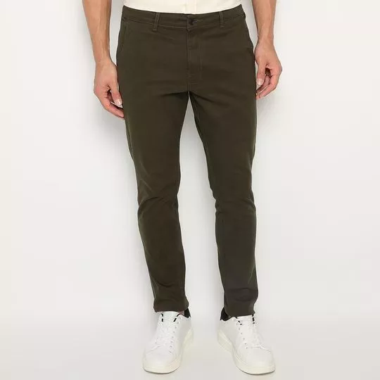Calça Reta Em Sarja- Verde Oliva- AD